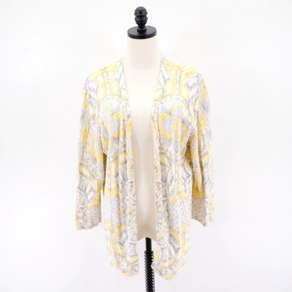 Alfred Dunner White Yellow Gray‎ Cardigan Sweater XL Cotton Acrylic - Picture 1 of 9
